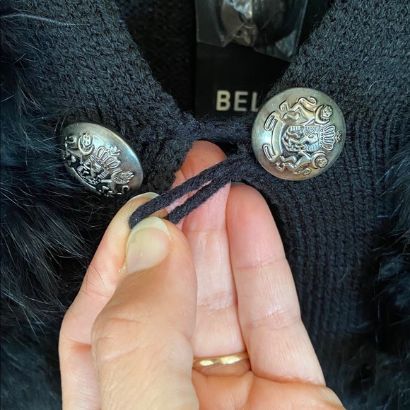 Bella Rabbit Fur Collar Black Cardigan Asymetrical - Picture 4 of 9